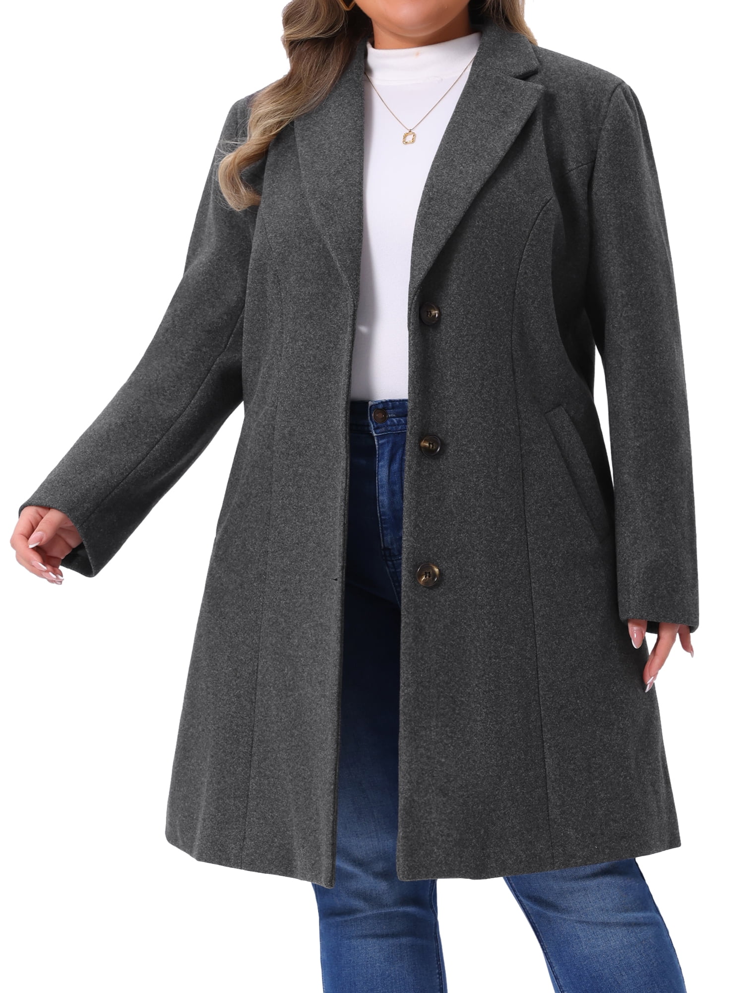 DARING DIVA Women's Plus Size Notched Lapel Single Breasted Trench Coat 2X Dark Gray