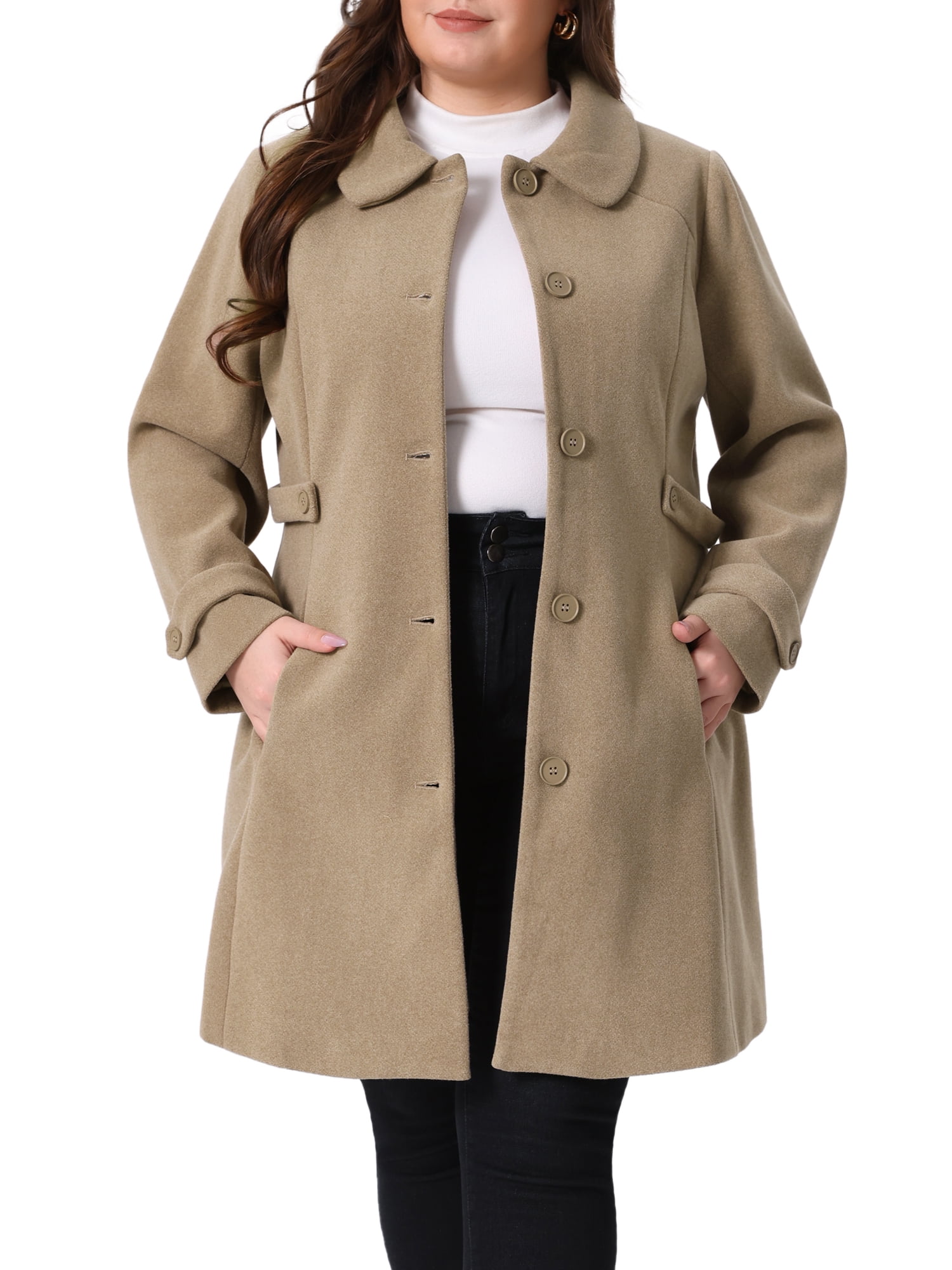 DARING DIVA Women's Plus Size Peter Pan Collar Long Sleeves Winter Coats 1X Brown