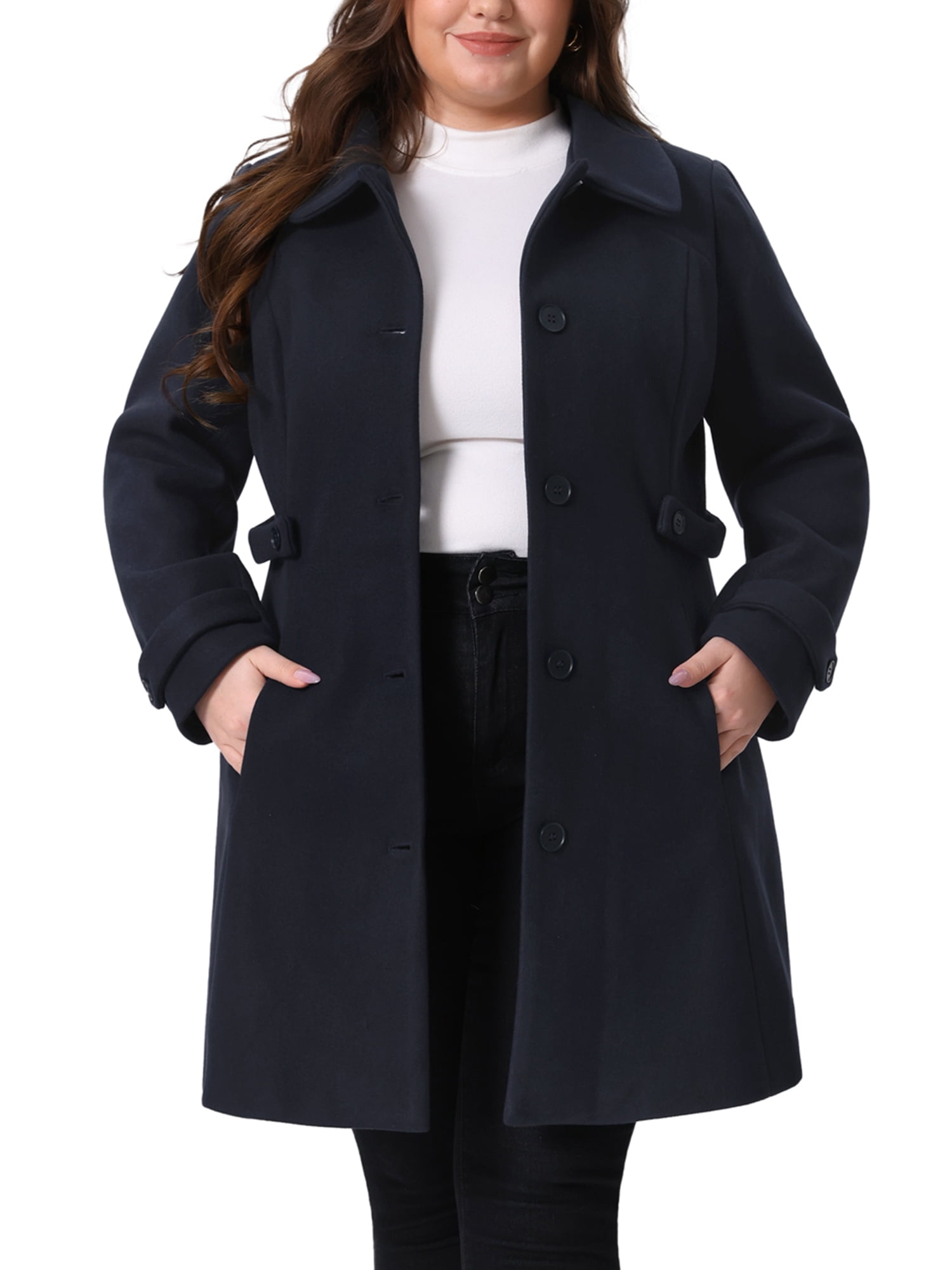 DARING DIVA Women's Plus Size Peter Pan Collar Long Sleeves Winter Coats 1X Dark Blue
