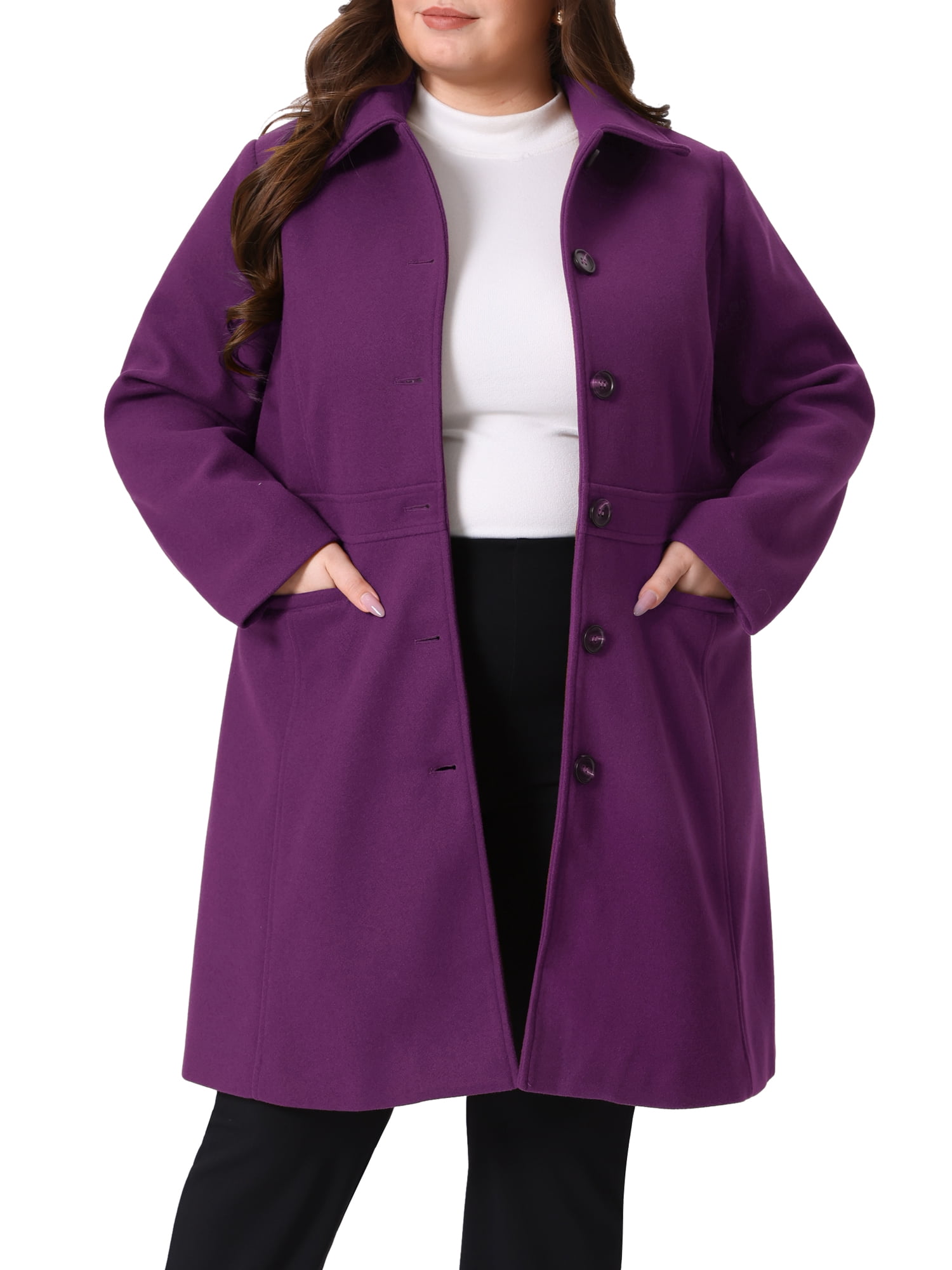 DARING DIVA Women's Plus Size Peter Pan Collar Single Breasted Coat 2X Purple