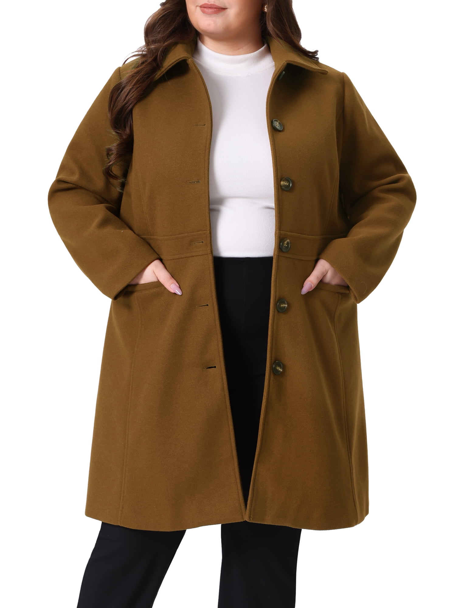 DARING DIVA Women's Plus Size Peter Pan Collar Single Breasted Coat 3X Dark Brown