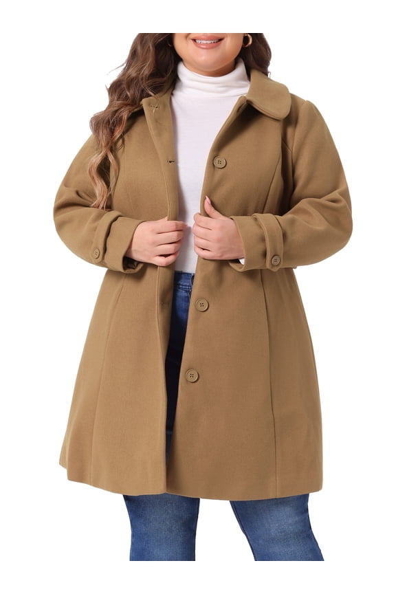 Women's Plus Size Peter Pan Collar Single Breasted Trench Coat 3X Camel