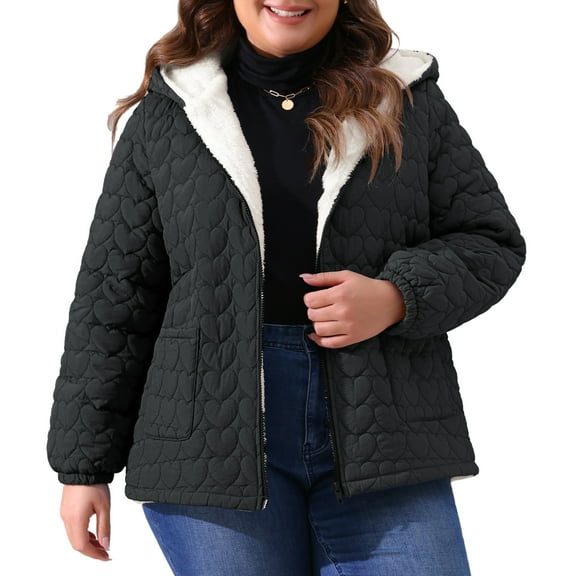 DARING DIVA Women's Plus Size Puffer Coat with Hood and Pockets 1X Black