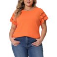 thumbnail image 1 of DARING DIVA Women's Plus Size Round Neck Lace Panel Blouses 4X Orange, 1 of 6
