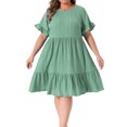 thumbnail image 1 of DARING DIVA Women's Plus Size Ruffle Short Sleeve A Line Midi Casual Dress 4X Lake Green, 1 of 6