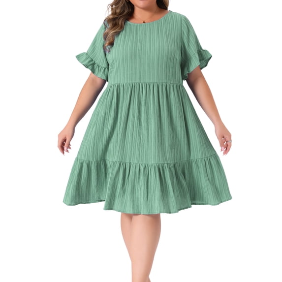 DARING DIVA Women's Plus Size Ruffle Short Sleeve A Line Midi Casual Dress 4X Lake Green