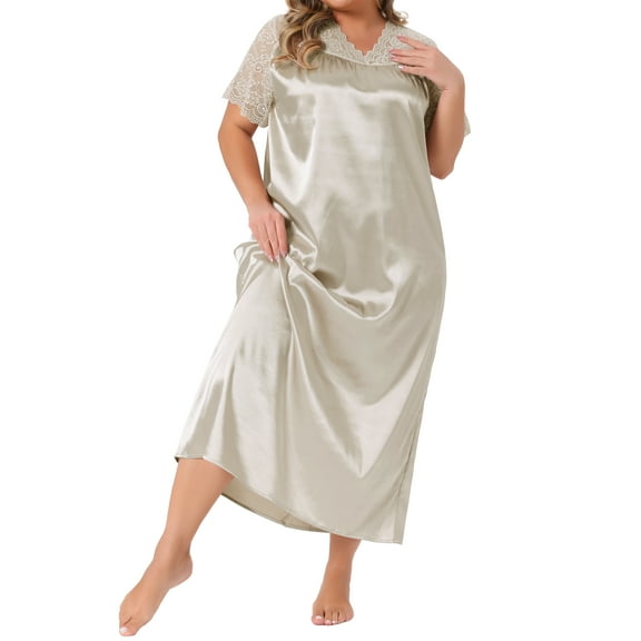 DARING DIVA Women's Plus Size Satin Short Sleeve Maxi  Nightgown 4X Champagne