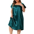 thumbnail image 1 of DARING DIVA Women's Plus Size Satin Silk Pleated Loose Nightgown 1X Peacock Blue, 1 of 6