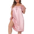 thumbnail image 1 of DARING DIVA Women's Plus Size Satin Silk Pleated Loose Nightgown 2X Pink, 1 of 6