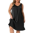 thumbnail image 1 of DARING DIVA Women's Plus Size Satin V Neck Sleeveless Pleated Nightgown 1X Black, 1 of 7