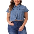 thumbnail image 1 of DARING DIVA Women's Plus Size Short Sleeve Denim Button Down Cropped Jacket 2X Light Blue, 1 of 6