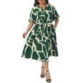thumbnail image 1 of DARING DIVA Women's Plus Size Short Sleeve Notched V Neck Midi Dress 2X Dark Green, 1 of 6