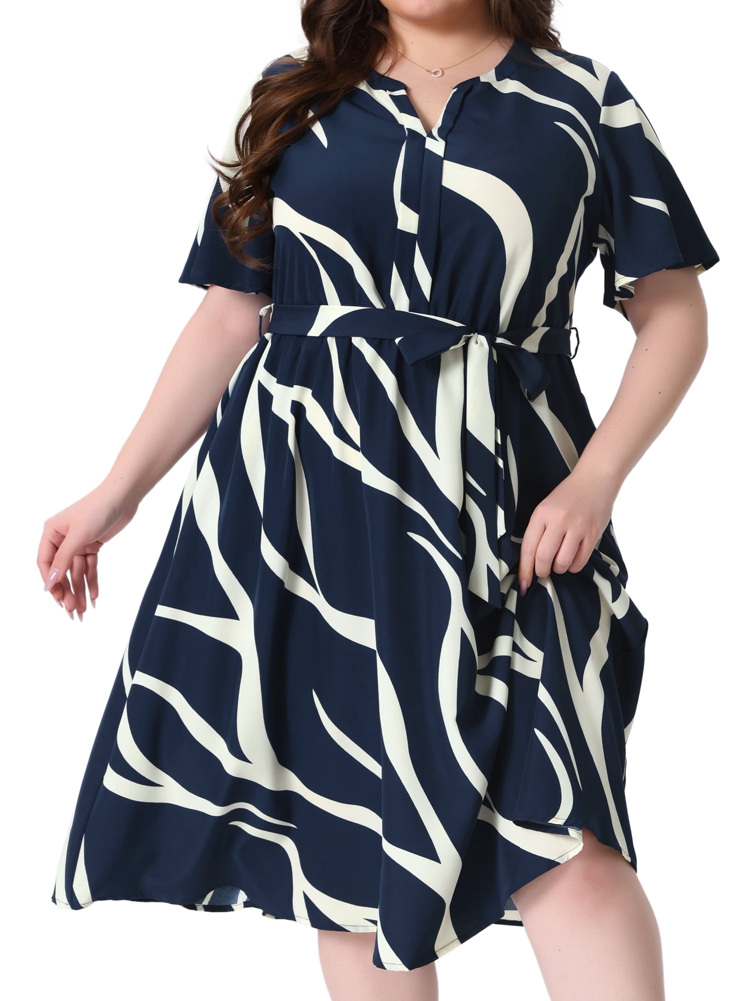 DARING DIVA Women's Plus Size Short Sleeve Notched V Neck Midi Dress 4X Royal Blue