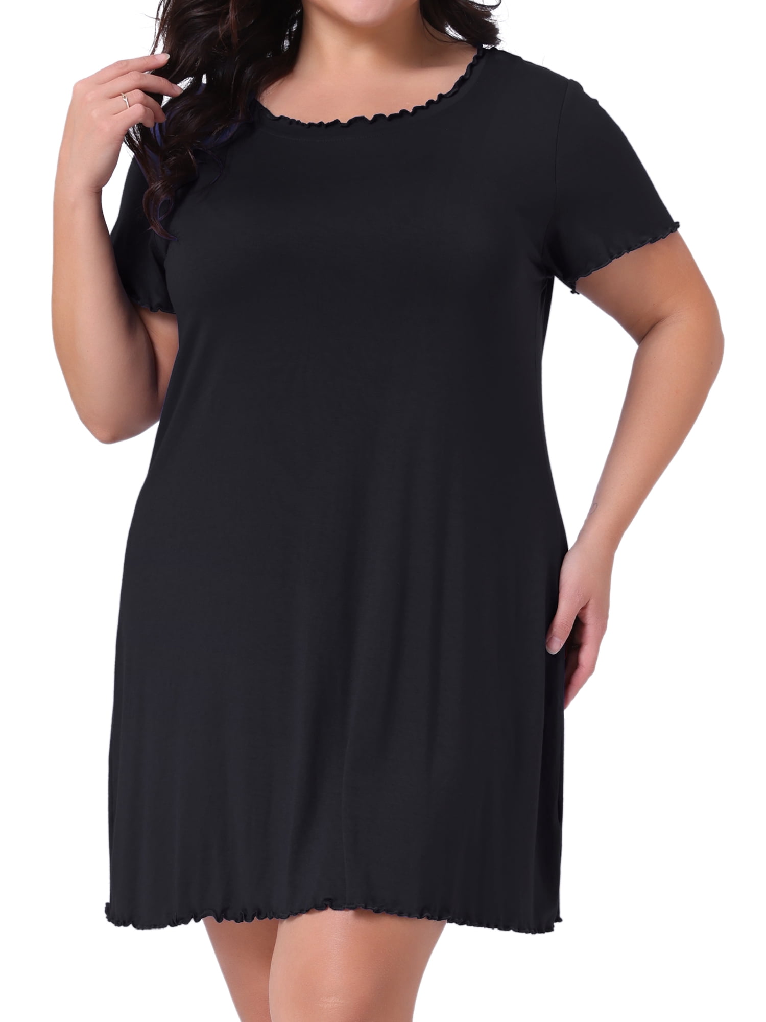 DARING DIVA Women's Plus Size Short Sleeve Ruffle Casual Nightgown 3X Black