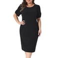 thumbnail image 1 of DARING DIVA Women's Plus Size Short Sleeve Sheath Solid Dress 1X Black, 1 of 6
