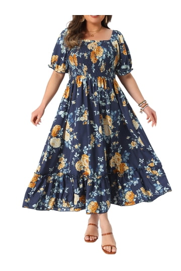 walmart blue floral dress Women'S Summer Dresses Casual Sleeveless Maxi Dresses Cute Floral Long Dress  Wedding Guest Dress Blue Flower XL