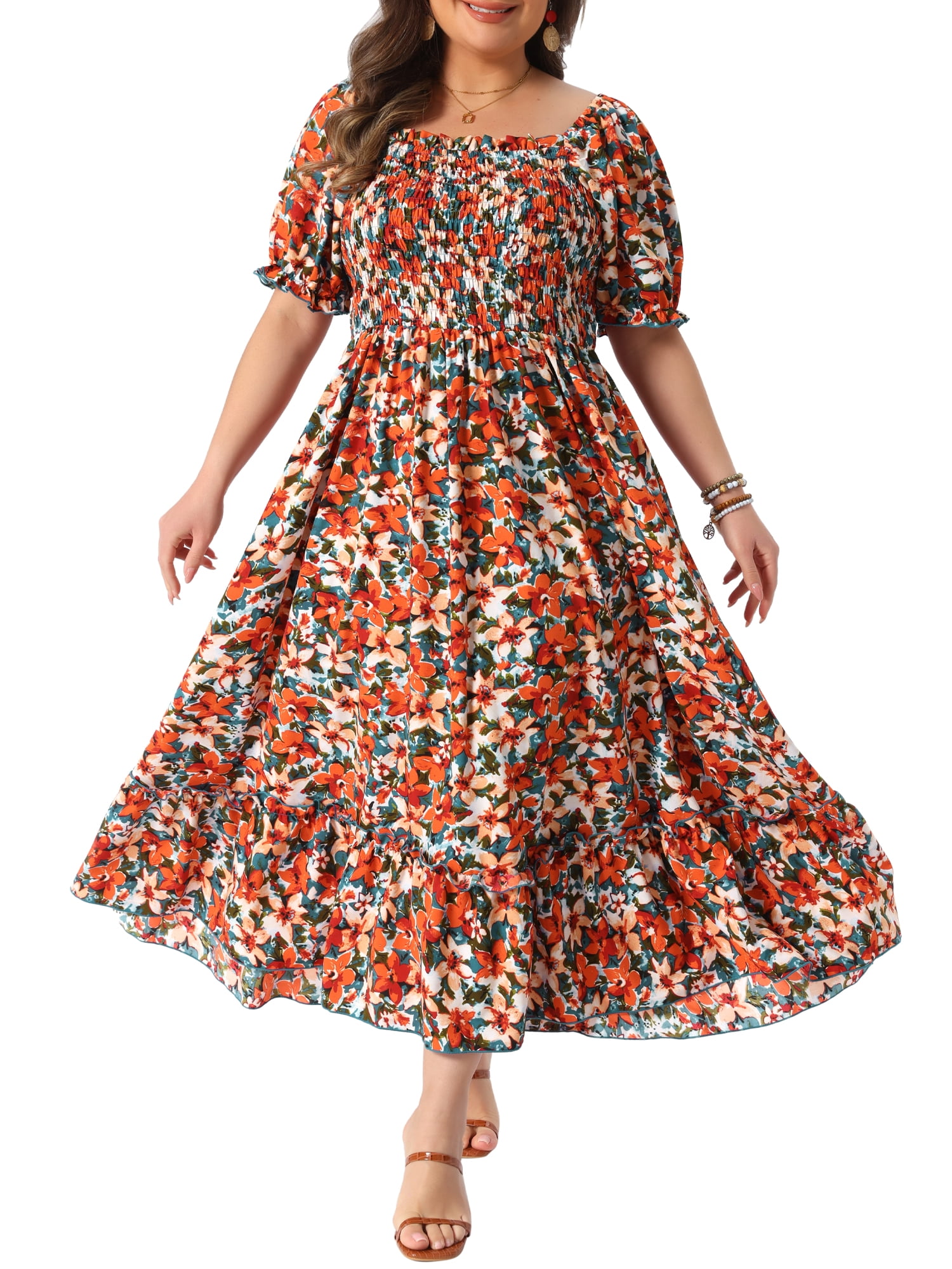 DARING DIVA Women's Plus Size Short Sleeve Square Neck Maxi Floral Dress 4X Red