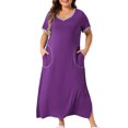 thumbnail image 1 of DARING DIVA Women's Plus Size Short Sleeve V Neck Nightgown with Pockets 2X Purple, 1 of 6