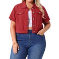 thumbnail image 1 of DARING DIVA Women's Plus Size Short Sleeves Button Down Cropped Jackets 2X Red, 1 of 6