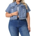 thumbnail image 1 of DARING DIVA Women's Plus Size Short Sleeves Button Down Cropped Jackets 3X Gray Blue, 1 of 6