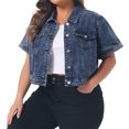 thumbnail image 1 of DARING DIVA Women's Plus Size Short Sleeves Button Down Jean Jacket 3X Snow Washed Blue, 1 of 6