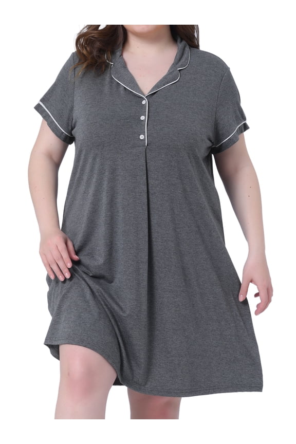 Women's Plus Size Short Sleeves Sleep Shirt 1X Dark Gray