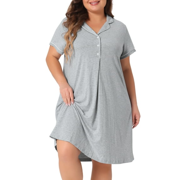 DARING DIVA Women's Plus Size Short Sleeves Sleep Shirt 1X Gray