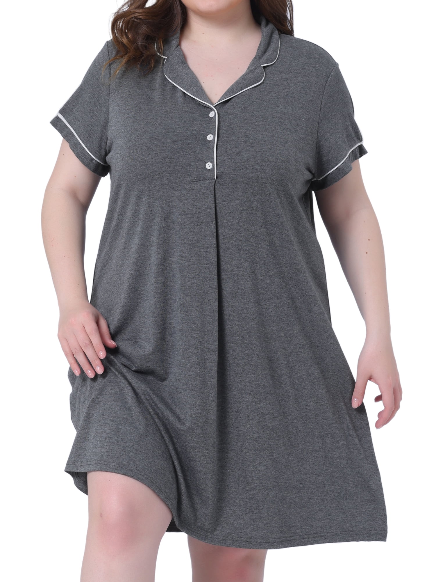 DARING DIVA Women's Plus Size Short Sleeves Sleep Shirt 4X Dark Gray