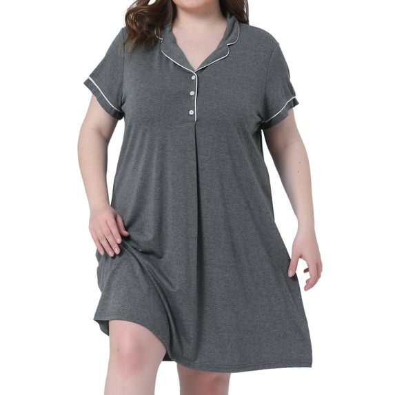 DARING DIVA Women's Plus Size Short Sleeves Sleep Shirt 4X Dark Gray