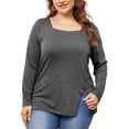 thumbnail image 1 of DARING DIVA Women's Plus Size Side Button Square Neck Long Sleeve Blouse 1X Grey, 1 of 6