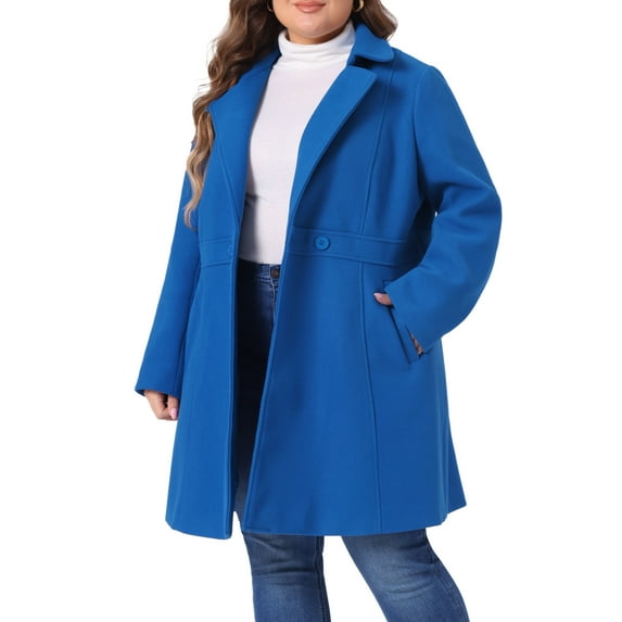DARING DIVA Women's Plus Size Single Breasted Cinched Waist Coat 2X Royal Blue