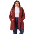 thumbnail image 1 of DARING DIVA Women's Plus Size Single Breasted Detachable Hooded Overcoat 3X Dark Red, 1 of 6