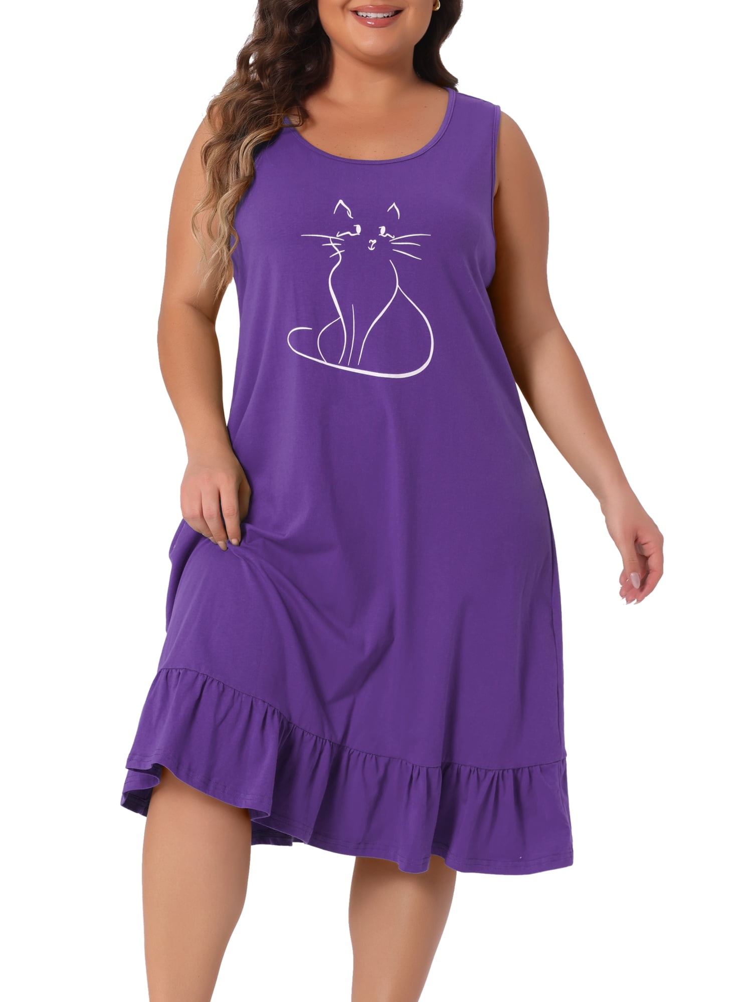DARING DIVA Women's Plus Size Sleeveless Nightgown Soft Sleepwear Pajamas 3X Dark Purple