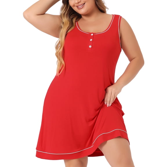 DARING DIVA Women's Plus Size Sleeveless Round Neck Lounge Nightgowns 3X Red