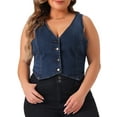 thumbnail image 1 of DARING DIVA Women's Plus Size Sleeveless V Neck Button Down Casual Denim Vest 2X Dark Blue, 1 of 6