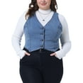 thumbnail image 1 of DARING DIVA Women's Plus Size Sleeveless V Neck Button Down Denim Vest 1X Light Blue, 1 of 6