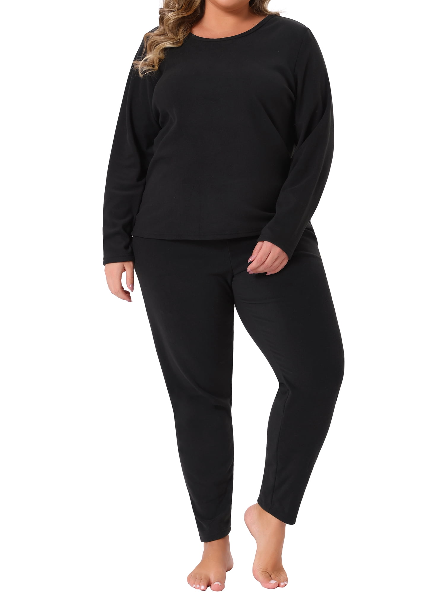 DARING DIVA Women's Plus Size Soft Long Sleeve Pajamas Set Large Plus Black