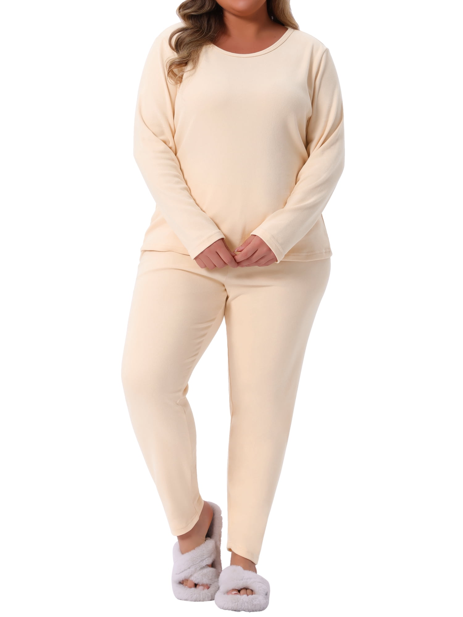 DARING DIVA Women's Plus Size Soft Long Sleeve Pajamas Set Large Plus White