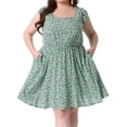 thumbnail image 1 of DARING DIVA Women's Plus Size Square Neck Ruffle Short Sleeve Midi Dress 2X Light Green, 1 of 6