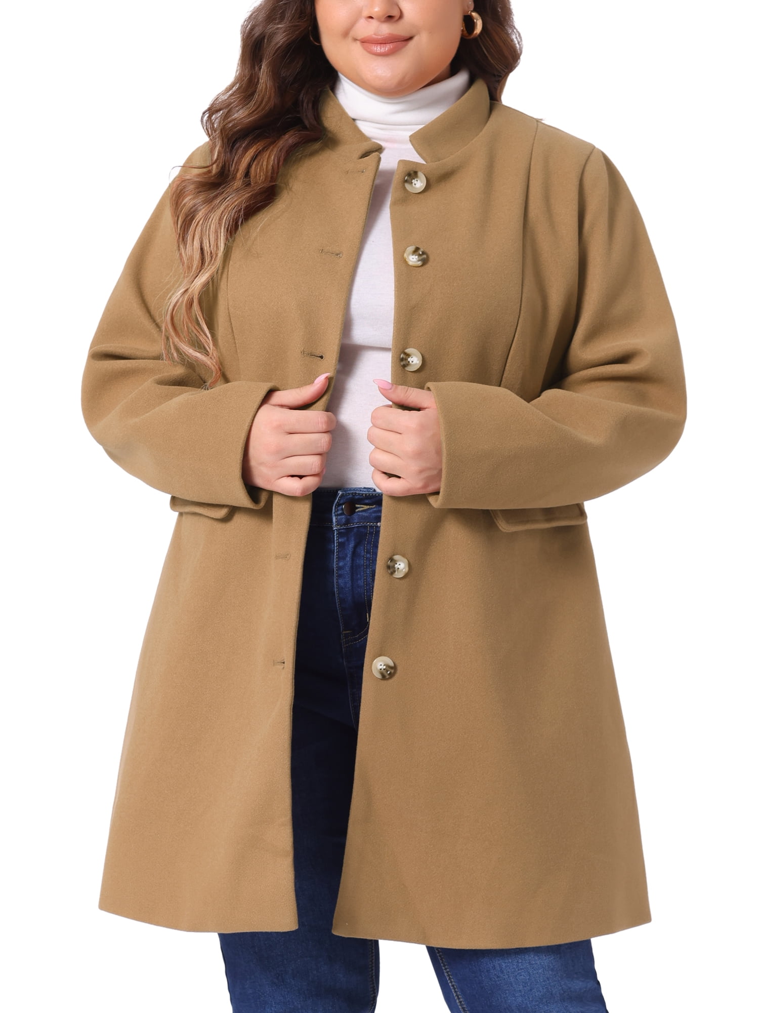 DARING DIVA Women's Plus Size Steampunk Stand Collar Single Breasted Coat 3X Camel