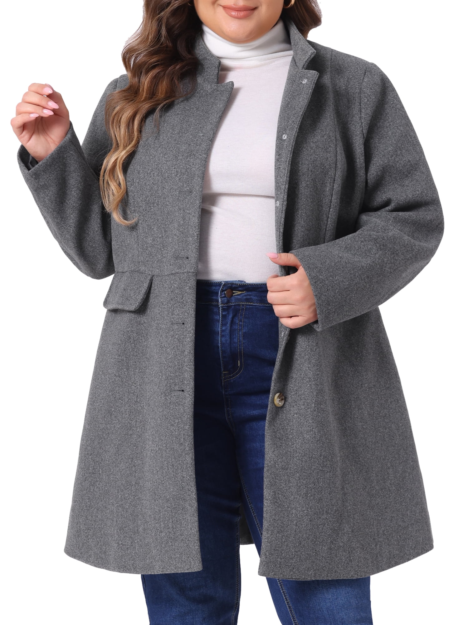 DARING DIVA Women's Plus Size Steampunk Stand Collar Single Breasted Coat 3X Grey