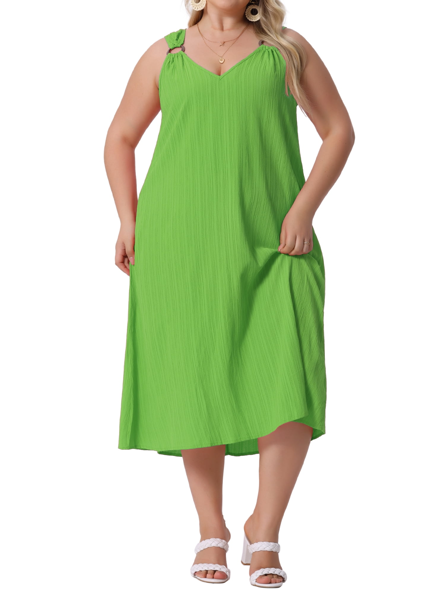 DARING DIVA Women's Plus Size Summer V Neck Sleeveless Beach Dress 3X Grass Green