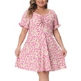 thumbnail image 1 of DARING DIVA Women's Plus Size Sweetheart Neck Puff Short Sleeve A Line Dress 2X Hot Pink, 1 of 6
