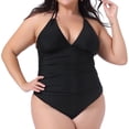 thumbnail image 1 of DARING DIVA Women's Plus Size Tankini Swimsuit Halter Swimdress 1X Black, 1 of 6