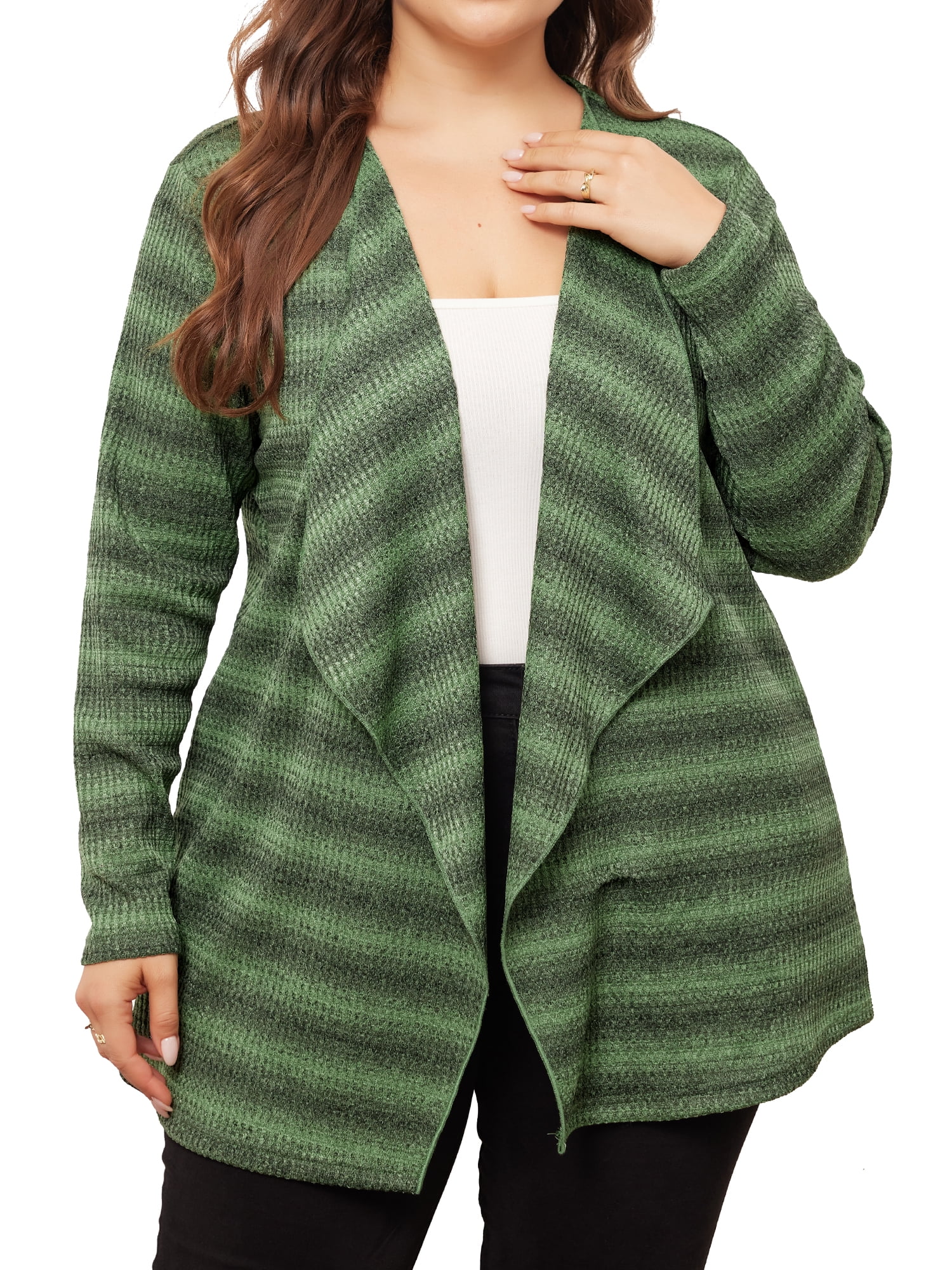 DARING DIVA Women's Plus Size Tie Dye Lightweight Open Front Cardigans 1X Green Black