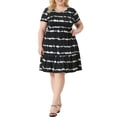 thumbnail image 1 of DARING DIVA Women's Plus Size Tie Dye Striped A Line Casual Swing T-Shirt Dress 2X Black, 1 of 6