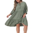 thumbnail image 1 of DARING DIVA Women's Plus Size Tie Neck Lace Sleeve  Ruffle Midi Flowy Dress 4X Green, 1 of 6