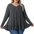 thumbnail image 1 of DARING DIVA Women's Plus Size Tunic Button Henley Blouses 1X Dark Gray, 1 of 6