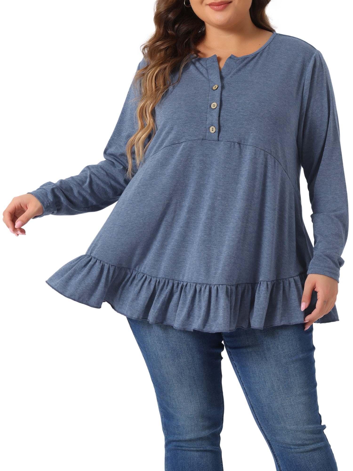 DARING DIVA Women' Plus Size Tunic Button Henley Blouses 4X Blue