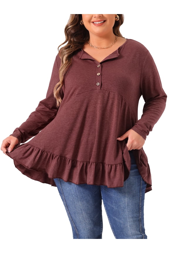 Women' Plus Size Tunic Button Henley Blouses 4X Burgundy